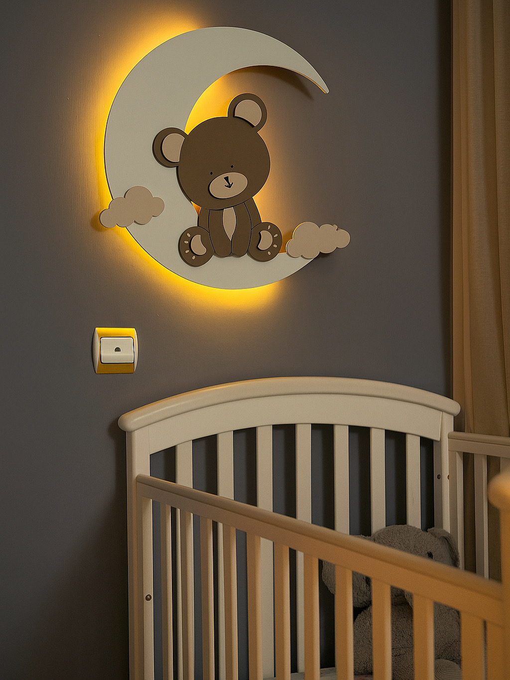 چراغ خواب کودک نور مخفی دیواری خرس و ماه