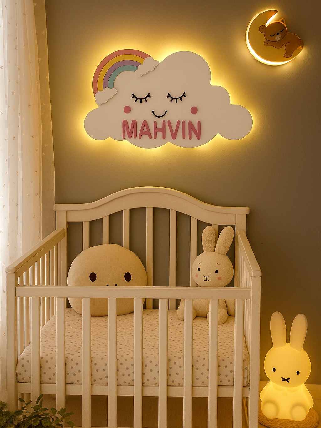 چراغ خواب کودک نورمخفی دیواری ابر اسم دار